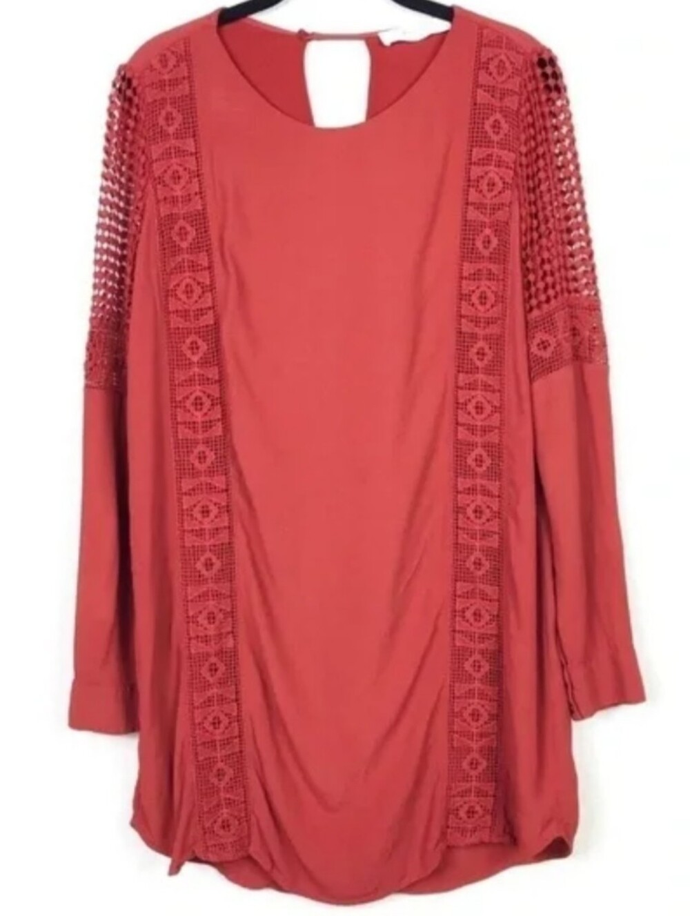 ASTR The Label Crochet Inset  Orange Rust Cotton Blend Shift Dress Size Medium